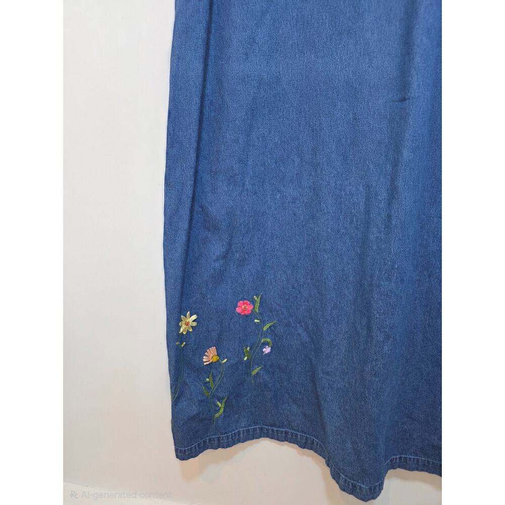 VTG Denim Jumper Dress Sz XL Embroidered Flowers Teacher Countrycore - Picture 5 of 10